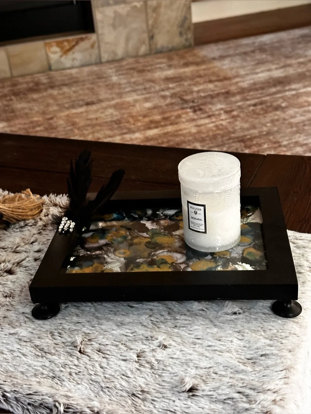 Hand Crafted Black and Gold Decorative vanity accent Tray